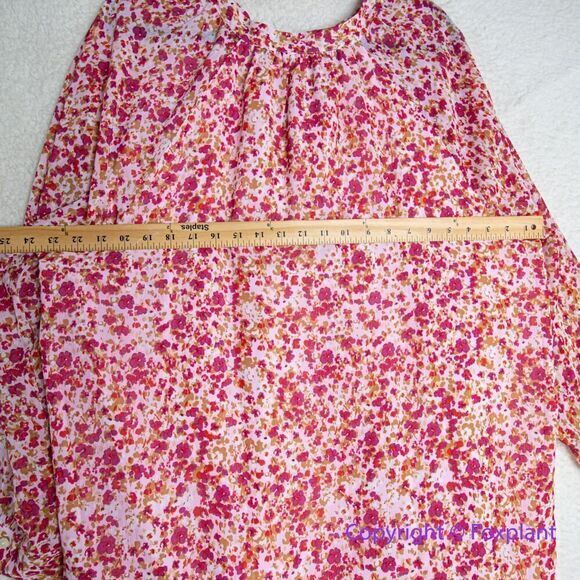 New! J Crew Dress Red Pink Floral Print Tiered Long Sleeves, size 3X - Picture 12 of 16
